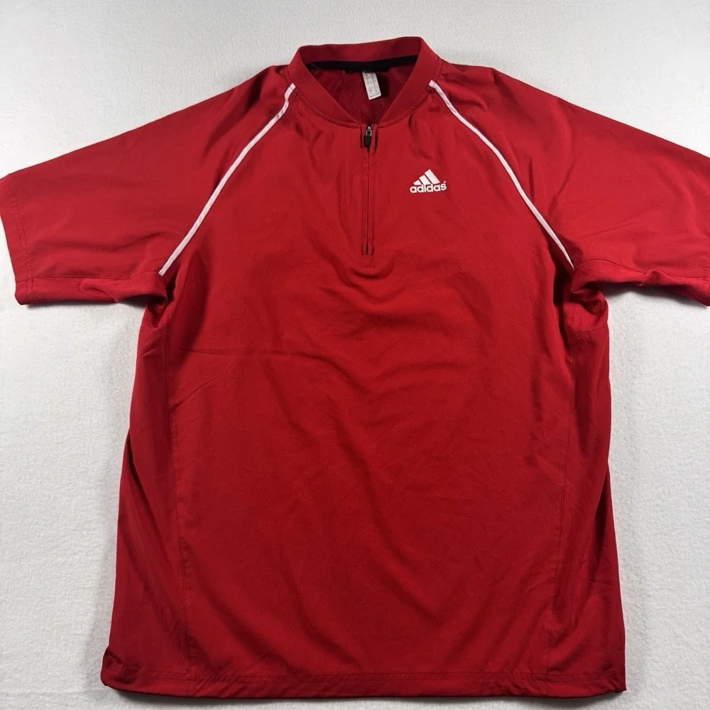 Adidas 1/4 Zip Windbreaker Shirt Mens Small Red‎ Short Sleeve Ventilated Sport